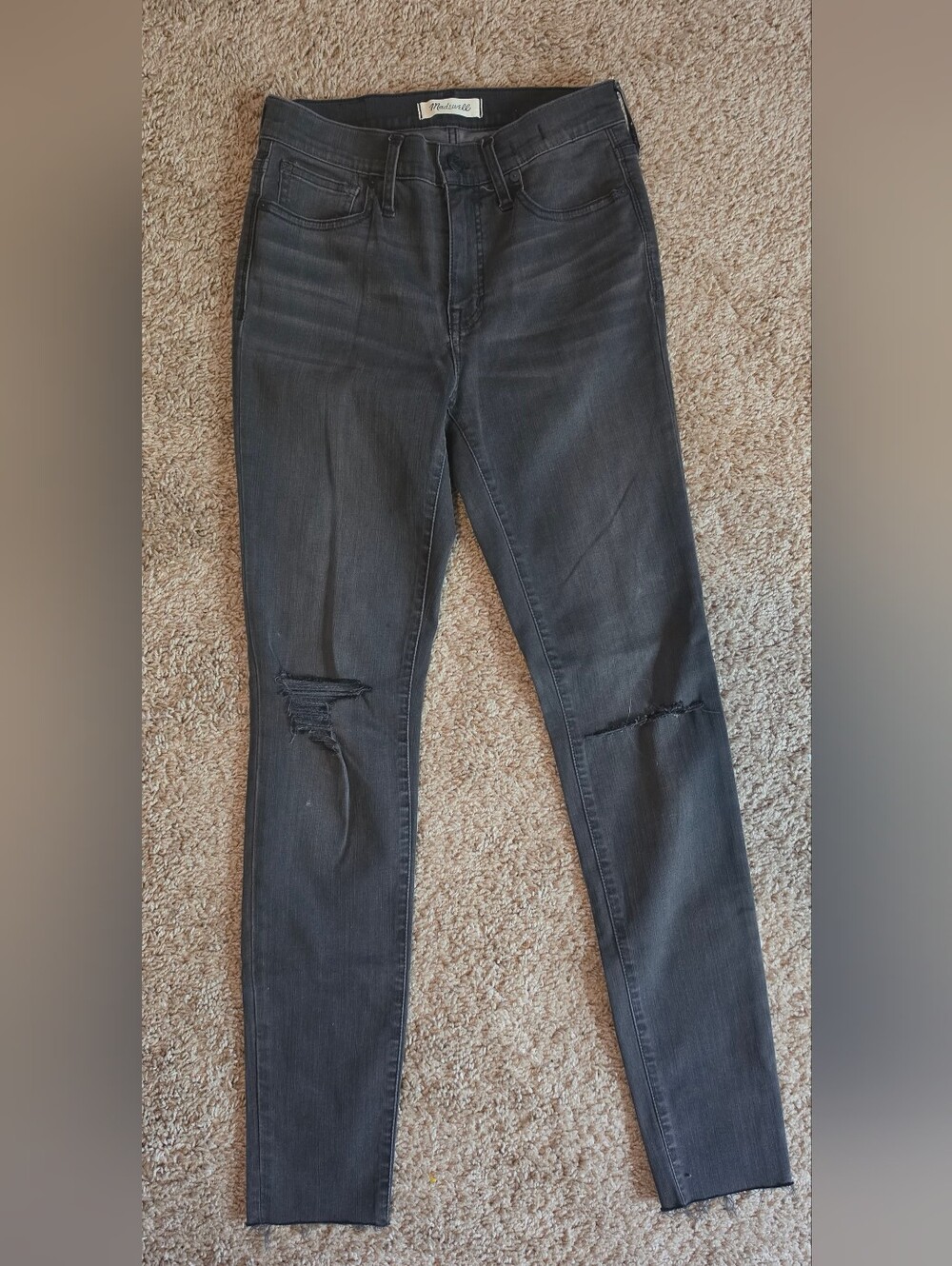 Grey Black Madewell 9" High-Rise Skinny Size 26 T Ripped Knees And Frayed Ankles